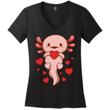 Cute Axolotl Heart Valentines Day For Valentine Women's V-Neck T-Shirt