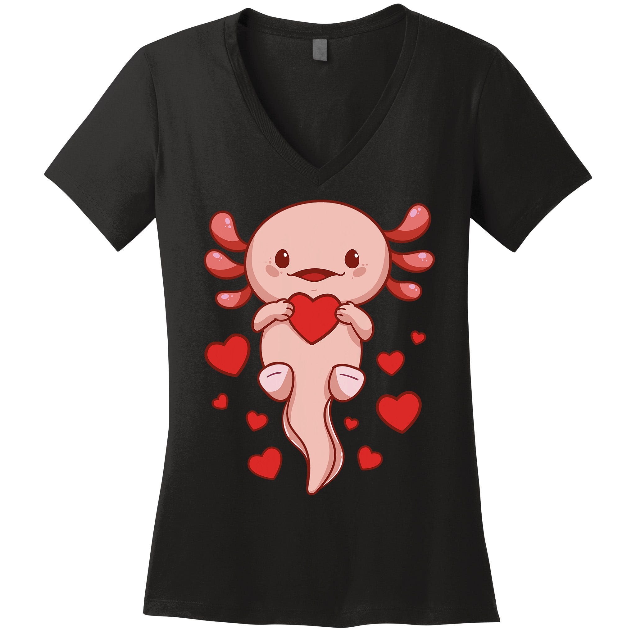 Cute Axolotl Heart Valentines Day For Valentine Women's V-Neck T-Shirt