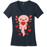 Cute Axolotl Heart Valentines Day For Valentine Women's V-Neck T-Shirt