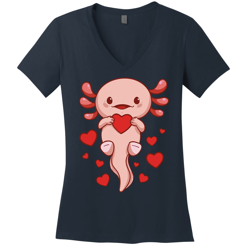 Cute Axolotl Heart Valentines Day For Valentine Women's V-Neck T-Shirt