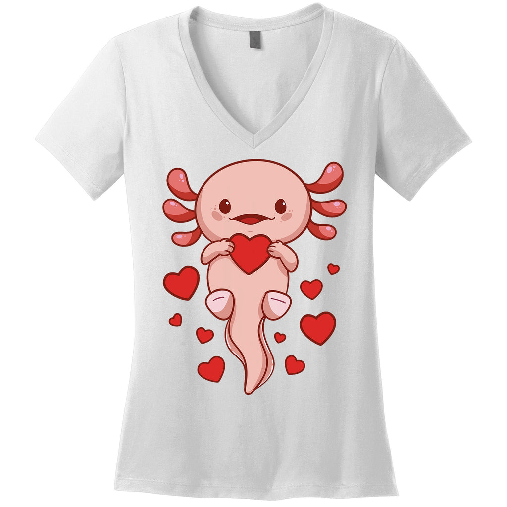 Cute Axolotl Heart Valentines Day For Valentine Women's V-Neck T-Shirt