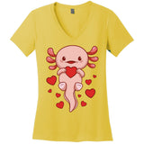Cute Axolotl Heart Valentines Day For Valentine Women's V-Neck T-Shirt