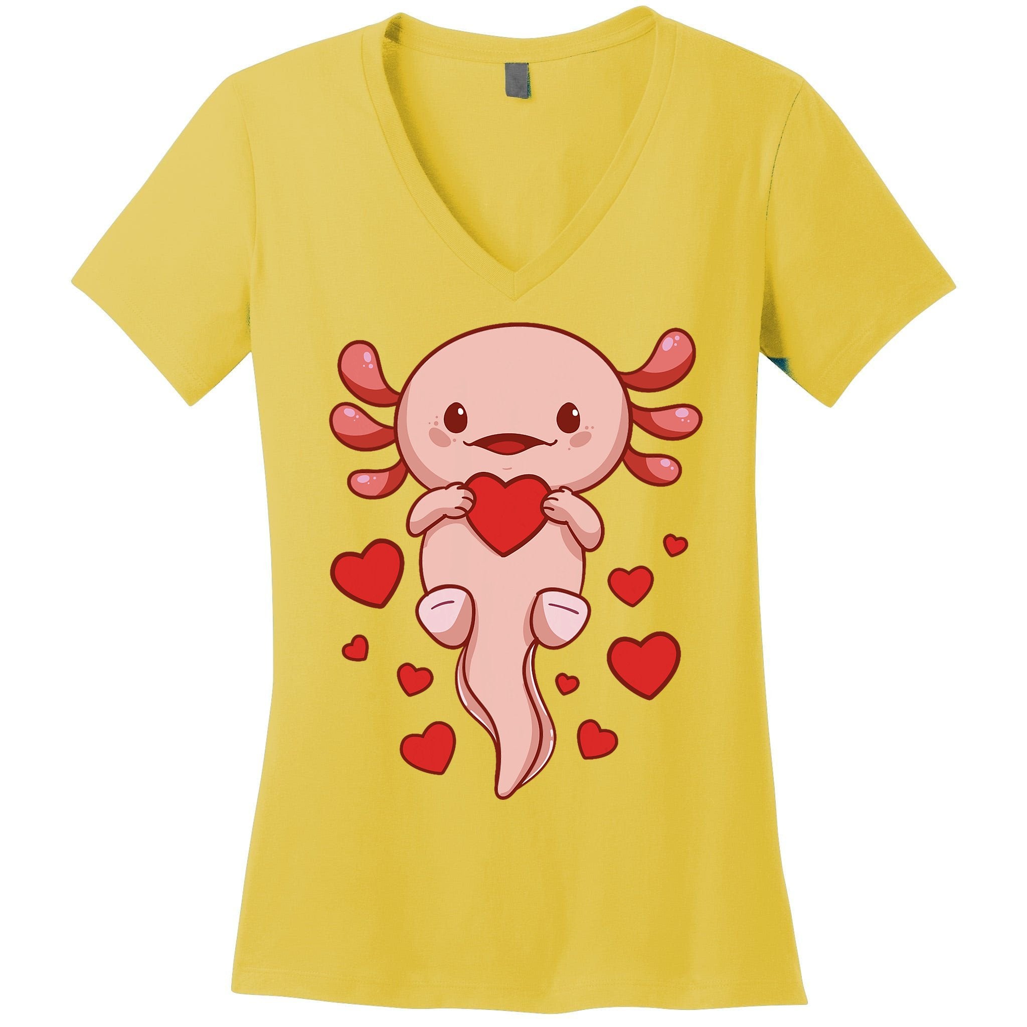 Cute Axolotl Heart Valentines Day For Valentine Women's V-Neck T-Shirt