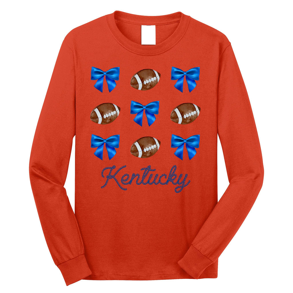 Coquette Bow Football Kentucky Lover Long Sleeve Shirt