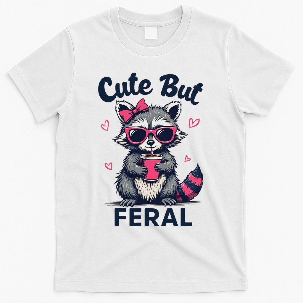 Cute But Feral Girl Summer Raccoon Funny Women T-Shirt