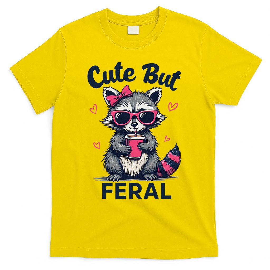 Cute But Feral Girl Summer Raccoon Funny Women T-Shirt