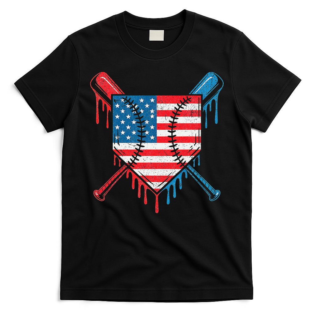 Cool Baseball Home Plate Drip Patriotic 4th Of July T-Shirt