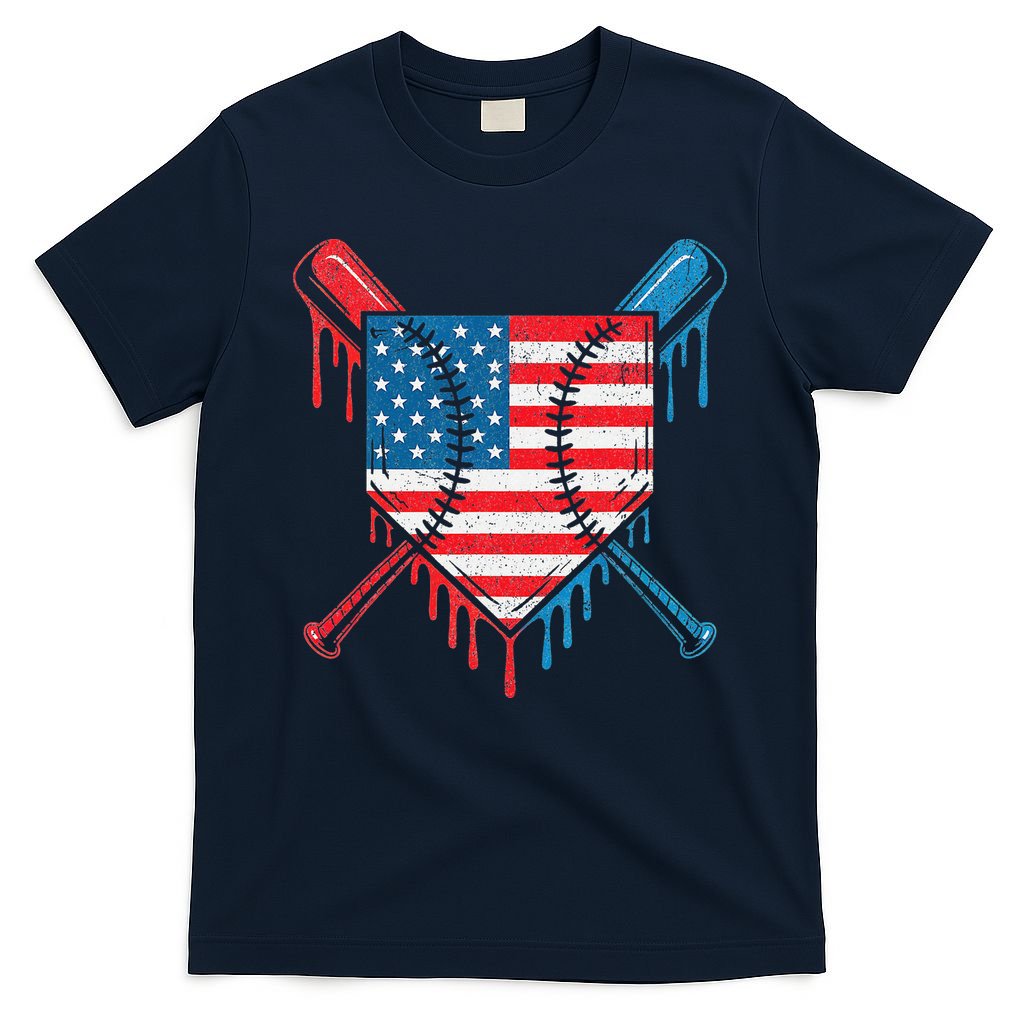 Cool Baseball Home Plate Drip Patriotic 4th Of July T-Shirt