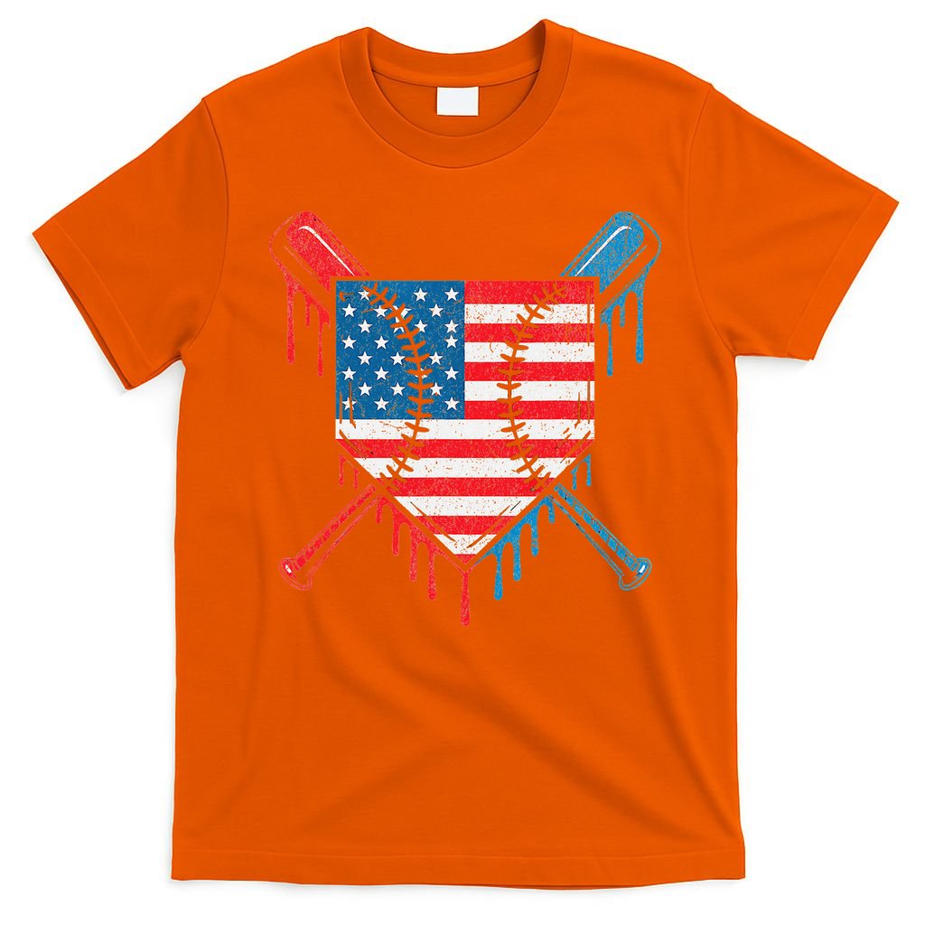 Cool Baseball Home Plate Drip Patriotic 4th Of July T-Shirt