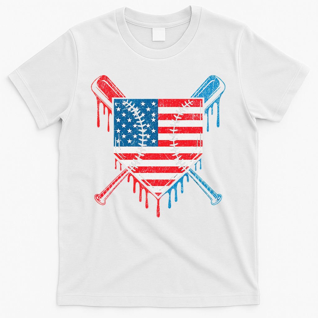 Cool Baseball Home Plate Drip Patriotic 4th Of July T-Shirt