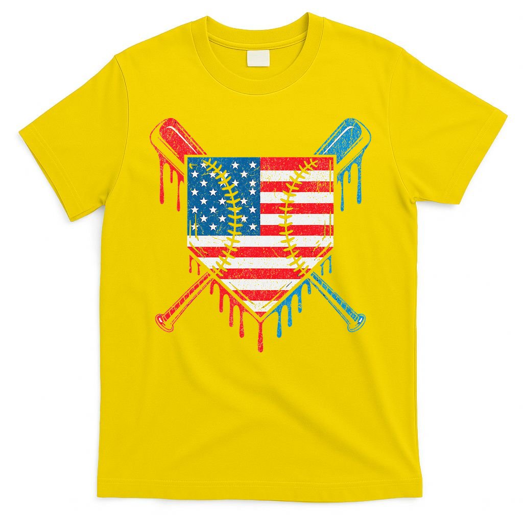 Cool Baseball Home Plate Drip Patriotic 4th Of July T-Shirt
