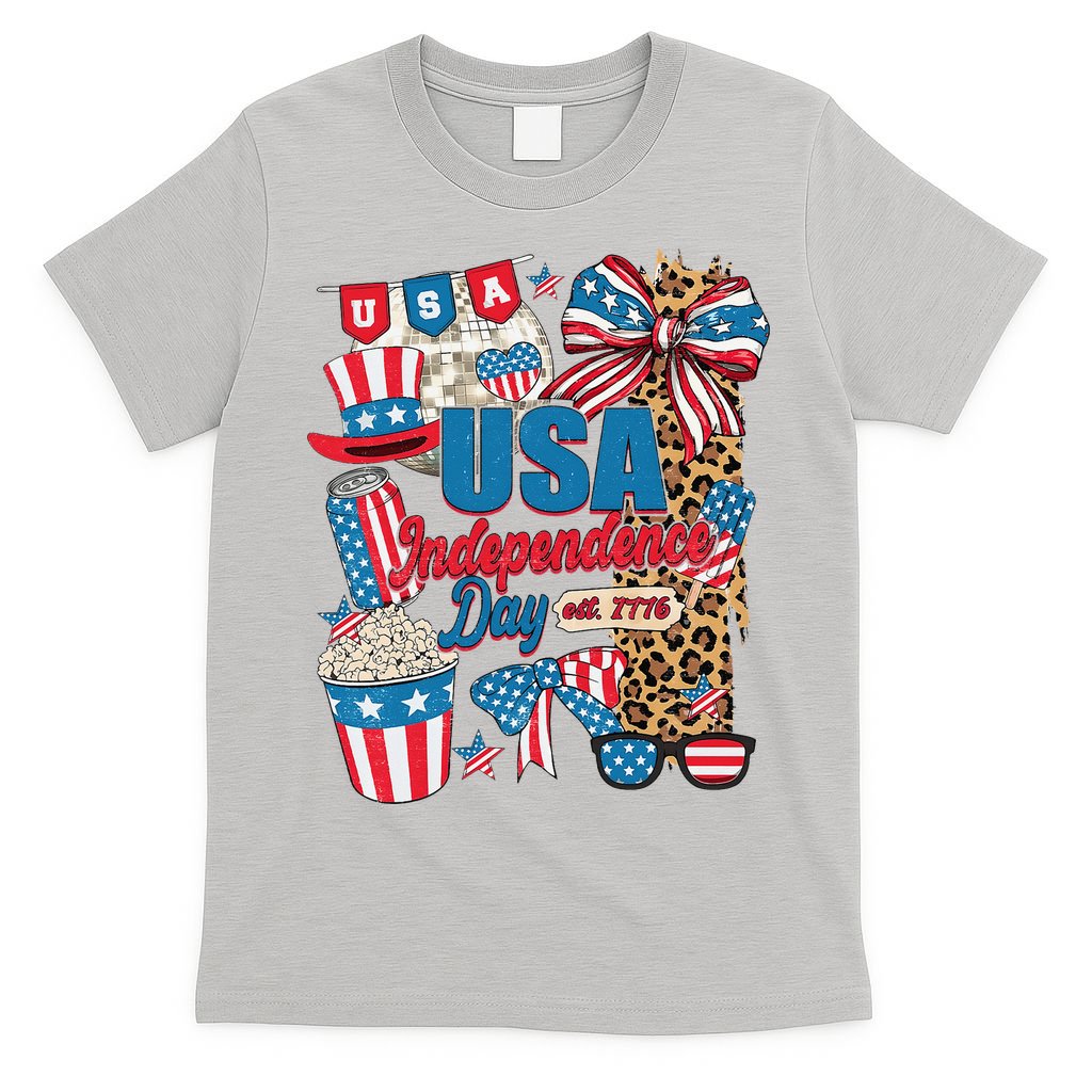 Coquette Bow USA 4th Of July American Flag Independence Day T-Shirt