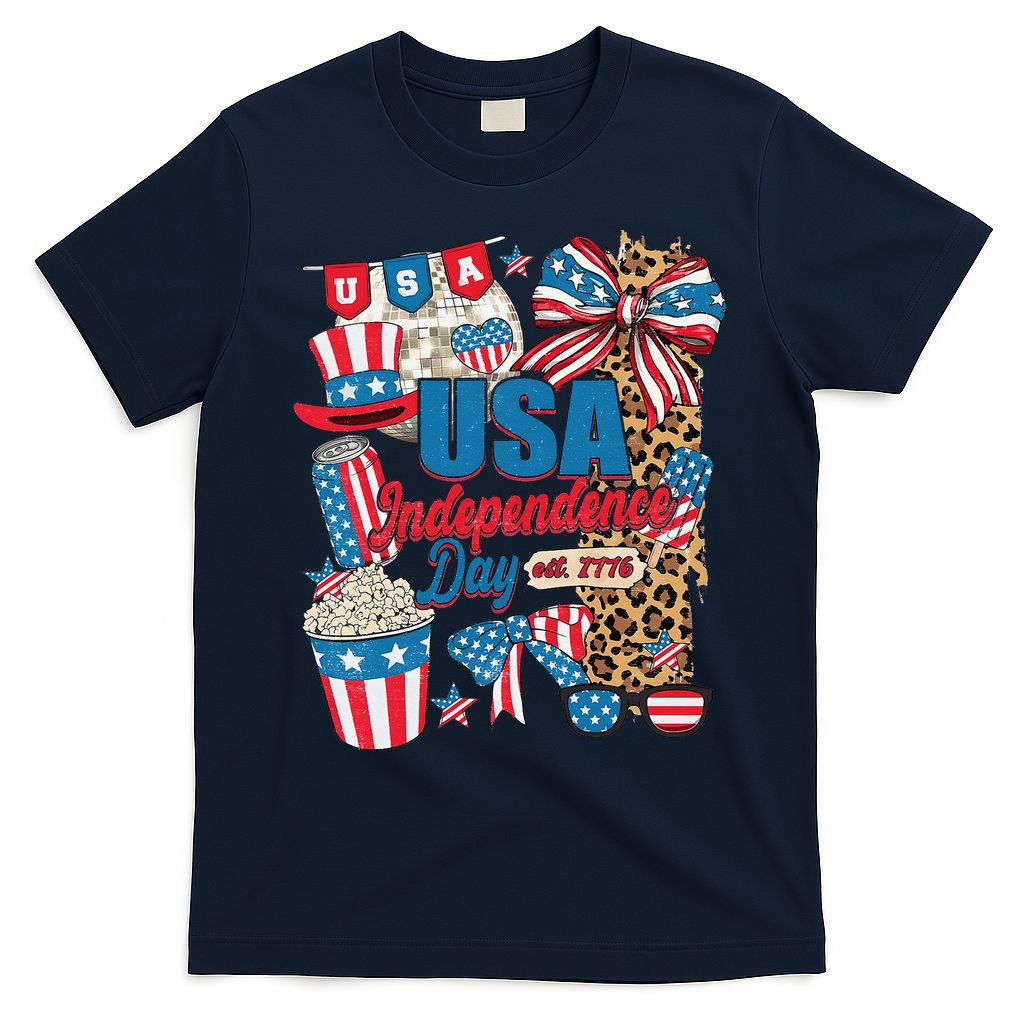 Coquette Bow USA 4th Of July American Flag Independence Day T-Shirt