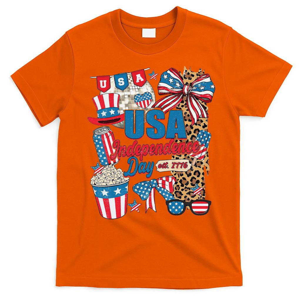 Coquette Bow USA 4th Of July American Flag Independence Day T-Shirt