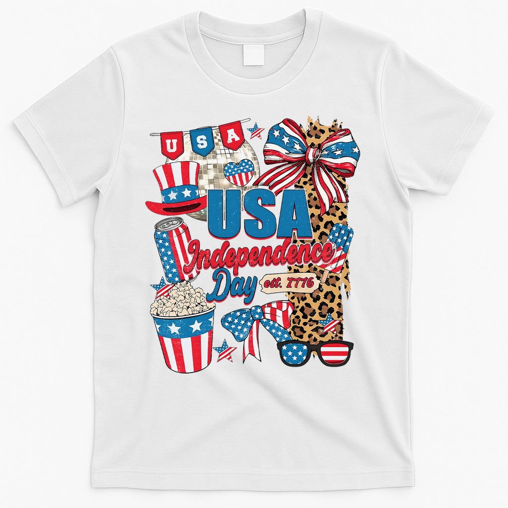 Coquette Bow USA 4th Of July American Flag Independence Day T-Shirt