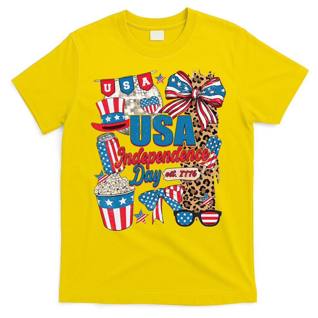 Coquette Bow USA 4th Of July American Flag Independence Day T-Shirt