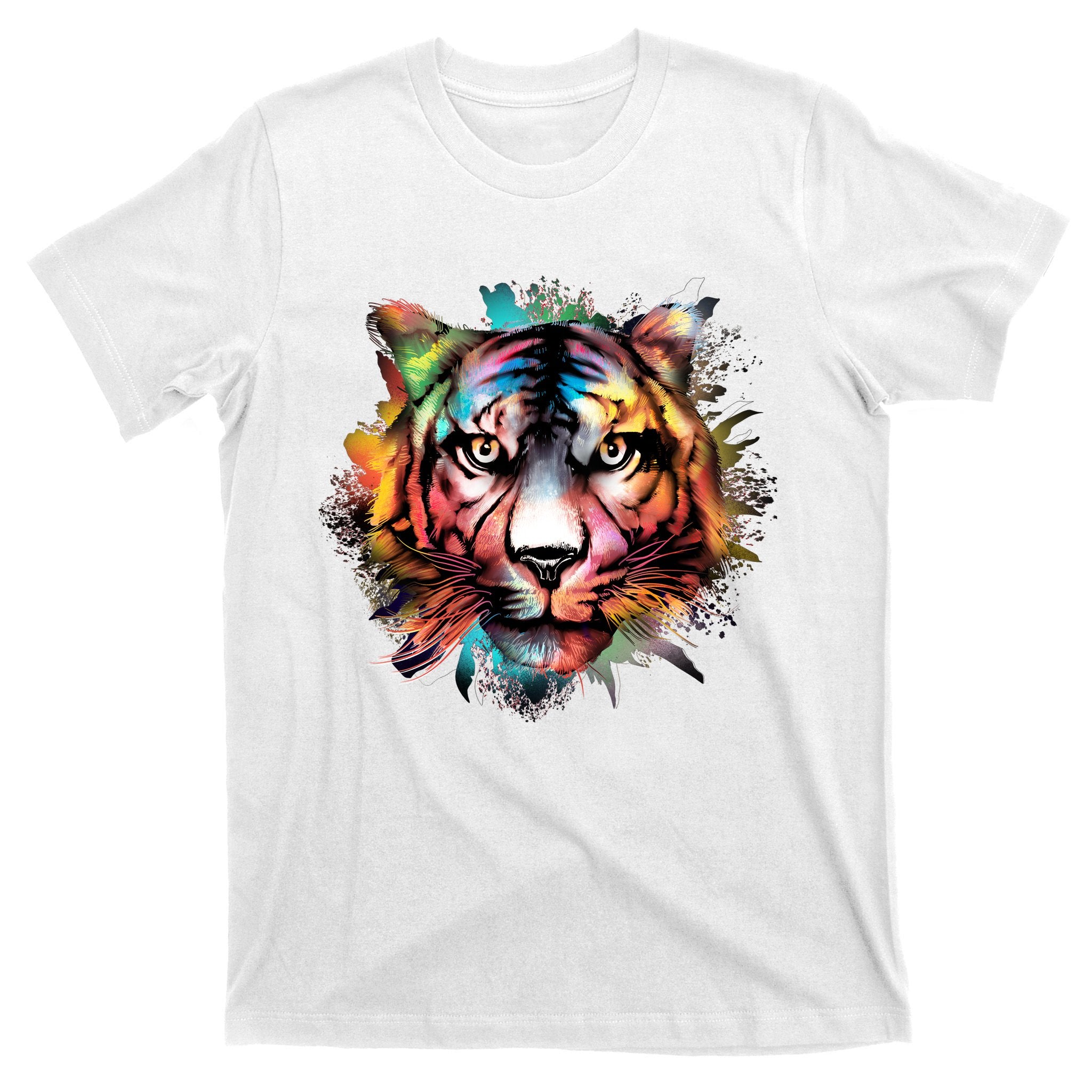 Cool Colorful Abstract Realistic Tiger Face T-Shirt