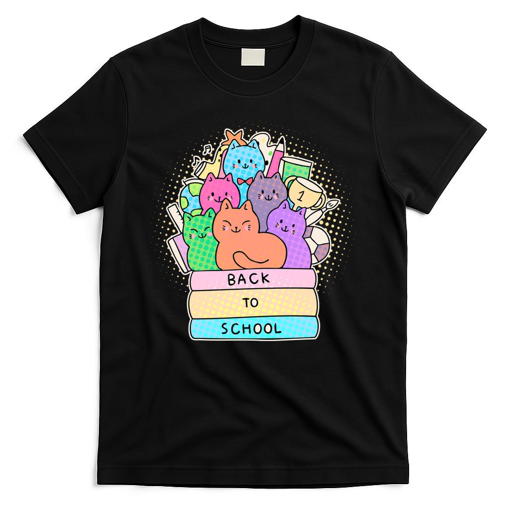 Cute Colorful Back to School Book Cats T-Shirt