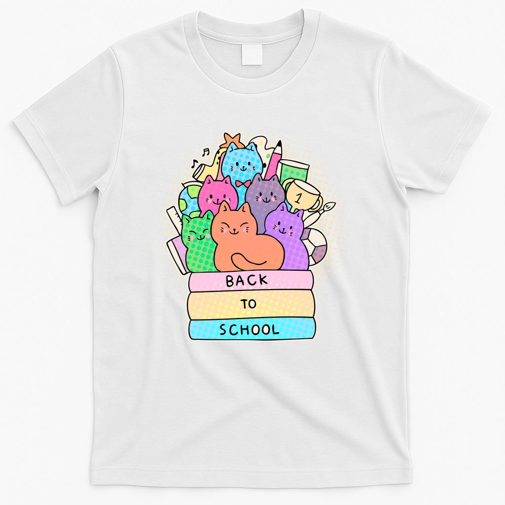 Cute Colorful Back to School Book Cats T-Shirt