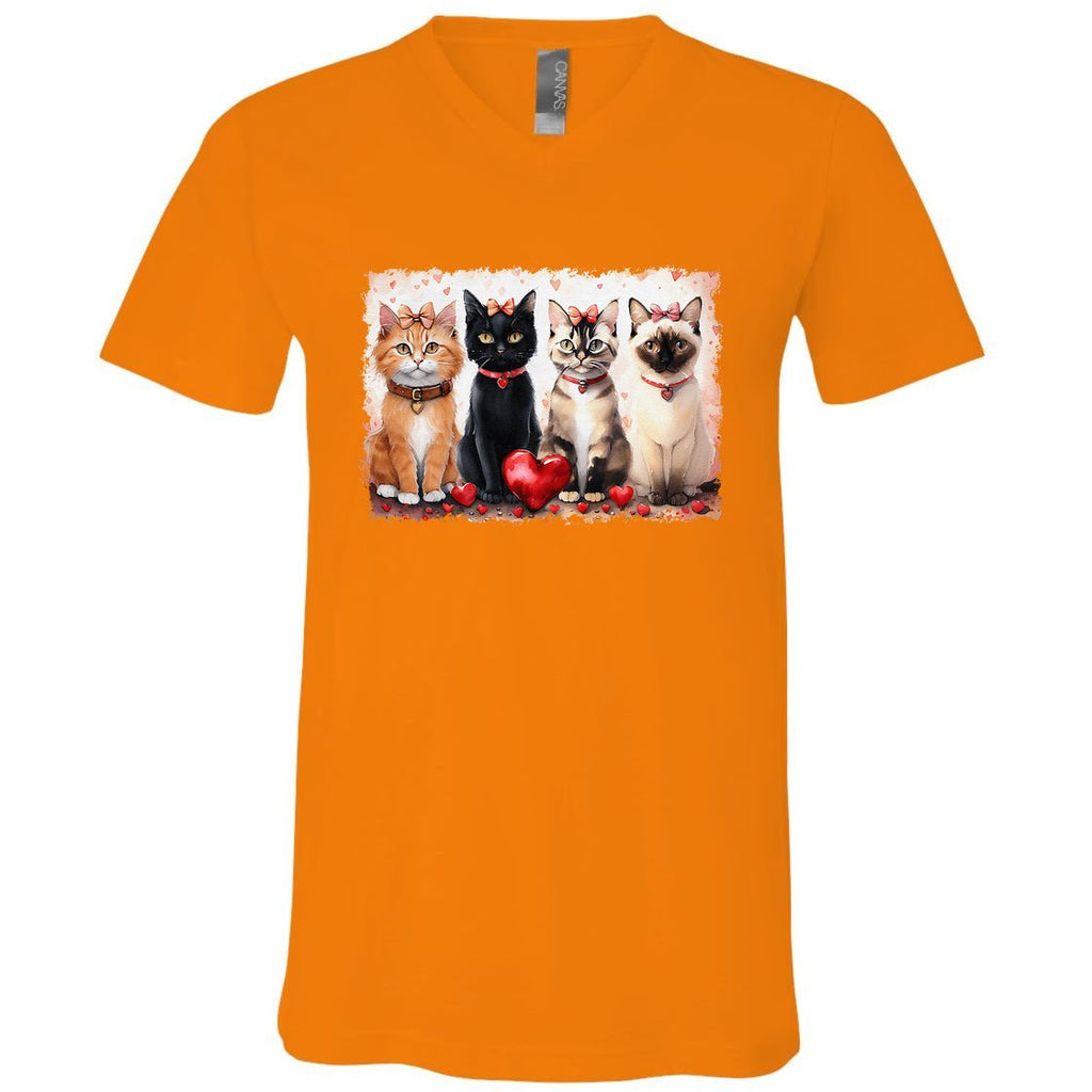 Cute Cat Coquette Bow Valentine Heart Kitty Cat Lover V-Neck T-Shirt