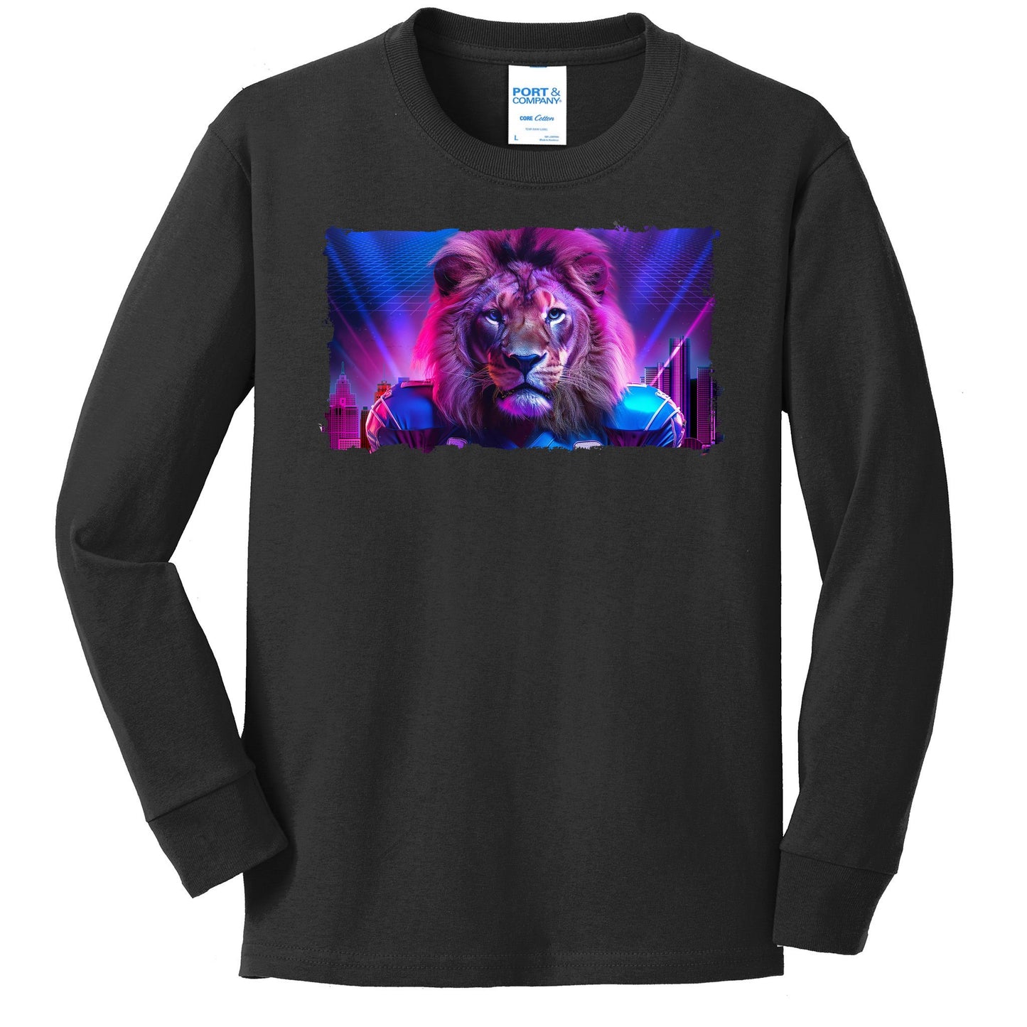 Cyberpunk Colors Lions Football Sports Fan Kids Long Sleeve Shirt
