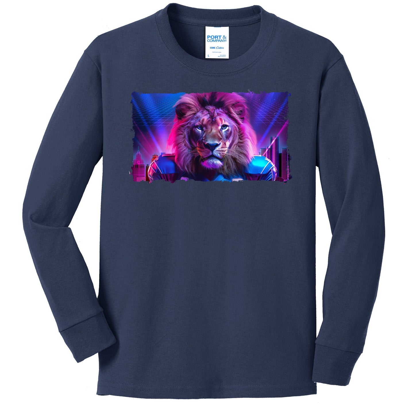 Cyberpunk Colors Lions Football Sports Fan Kids Long Sleeve Shirt