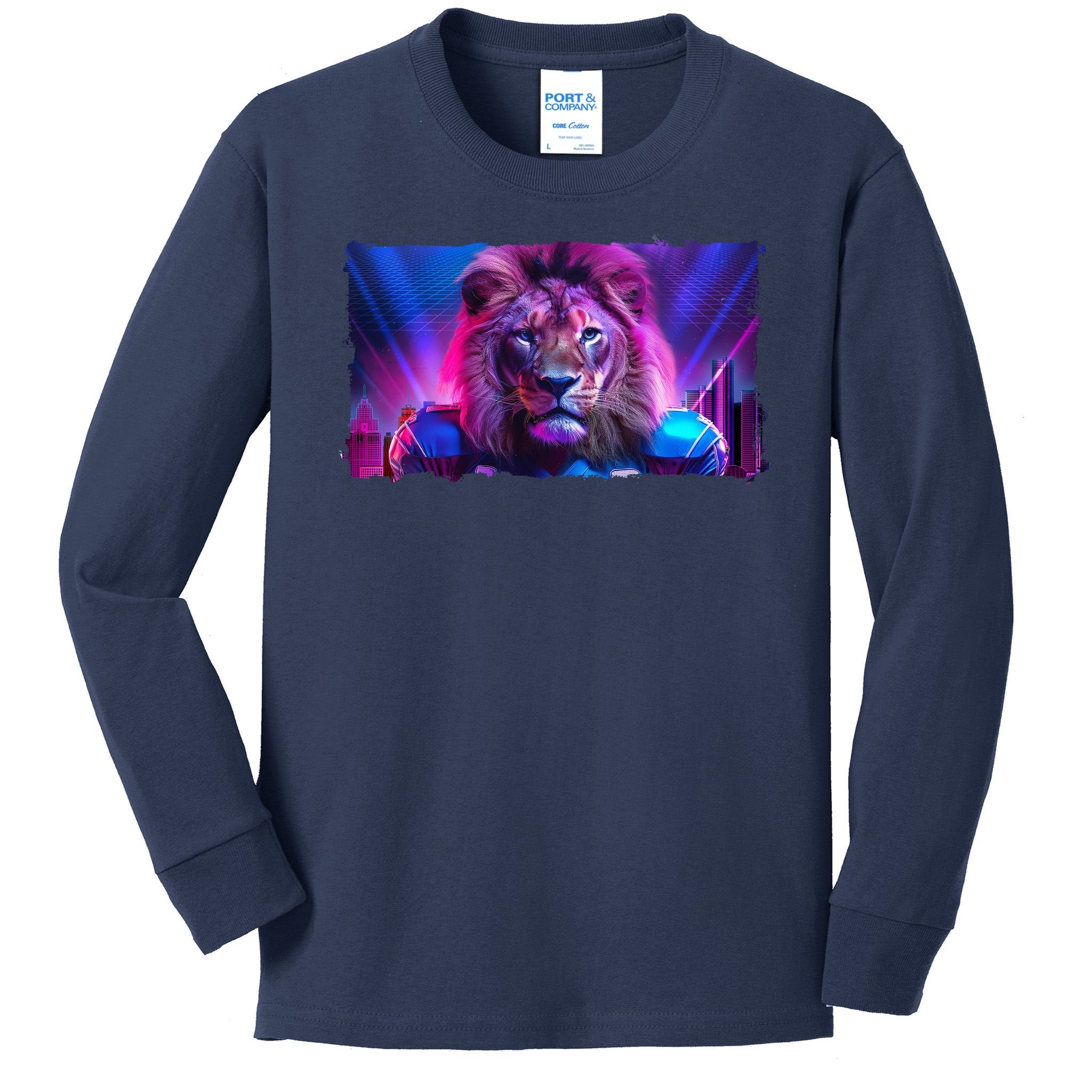 Cyberpunk Colors Lions Football Sports Fan Kids Long Sleeve Shirt