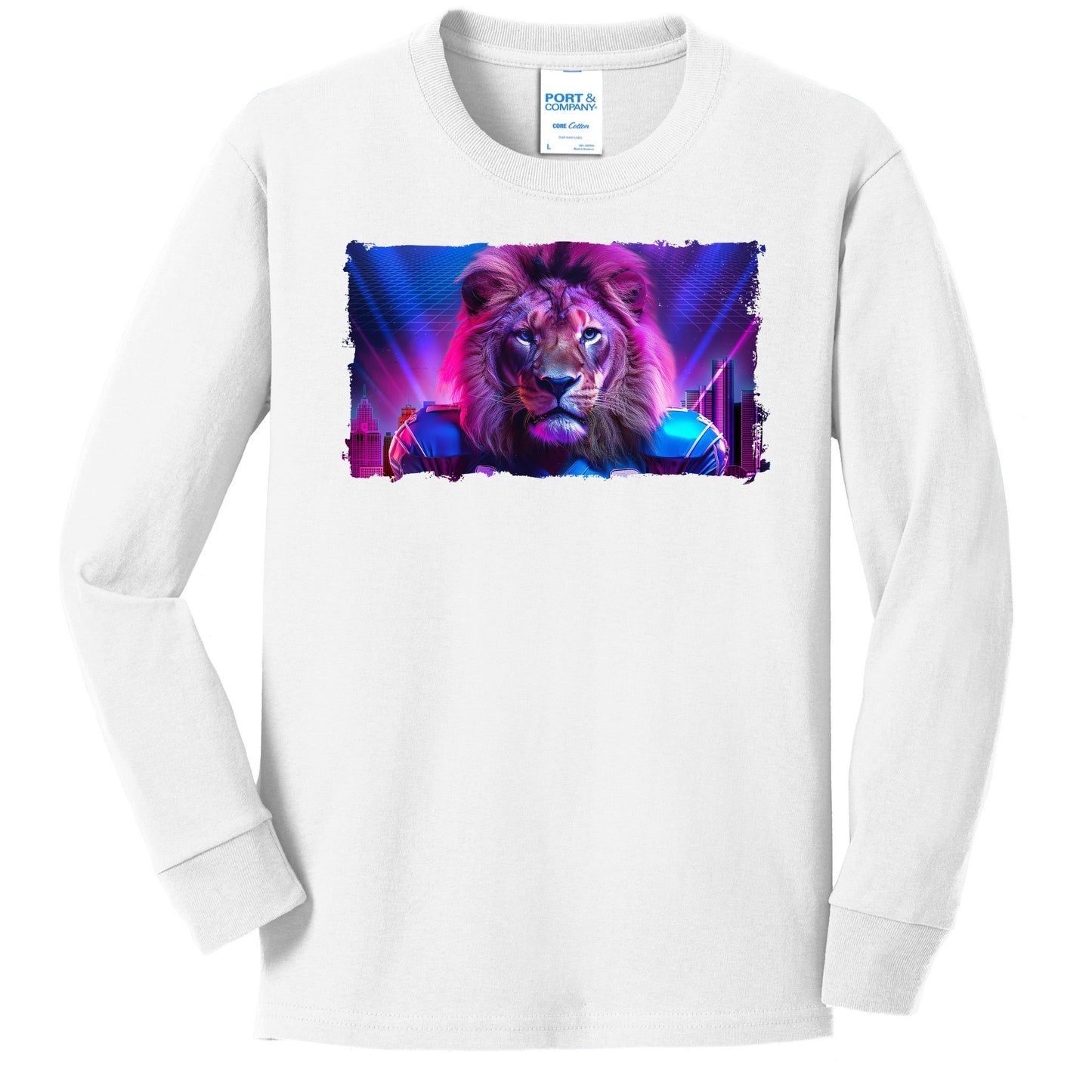 Cyberpunk Colors Lions Football Sports Fan Kids Long Sleeve Shirt