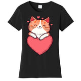 Cute Cat On Heart Kitten Love ValentineS Day Kitty Adorable Women's T-Shirt