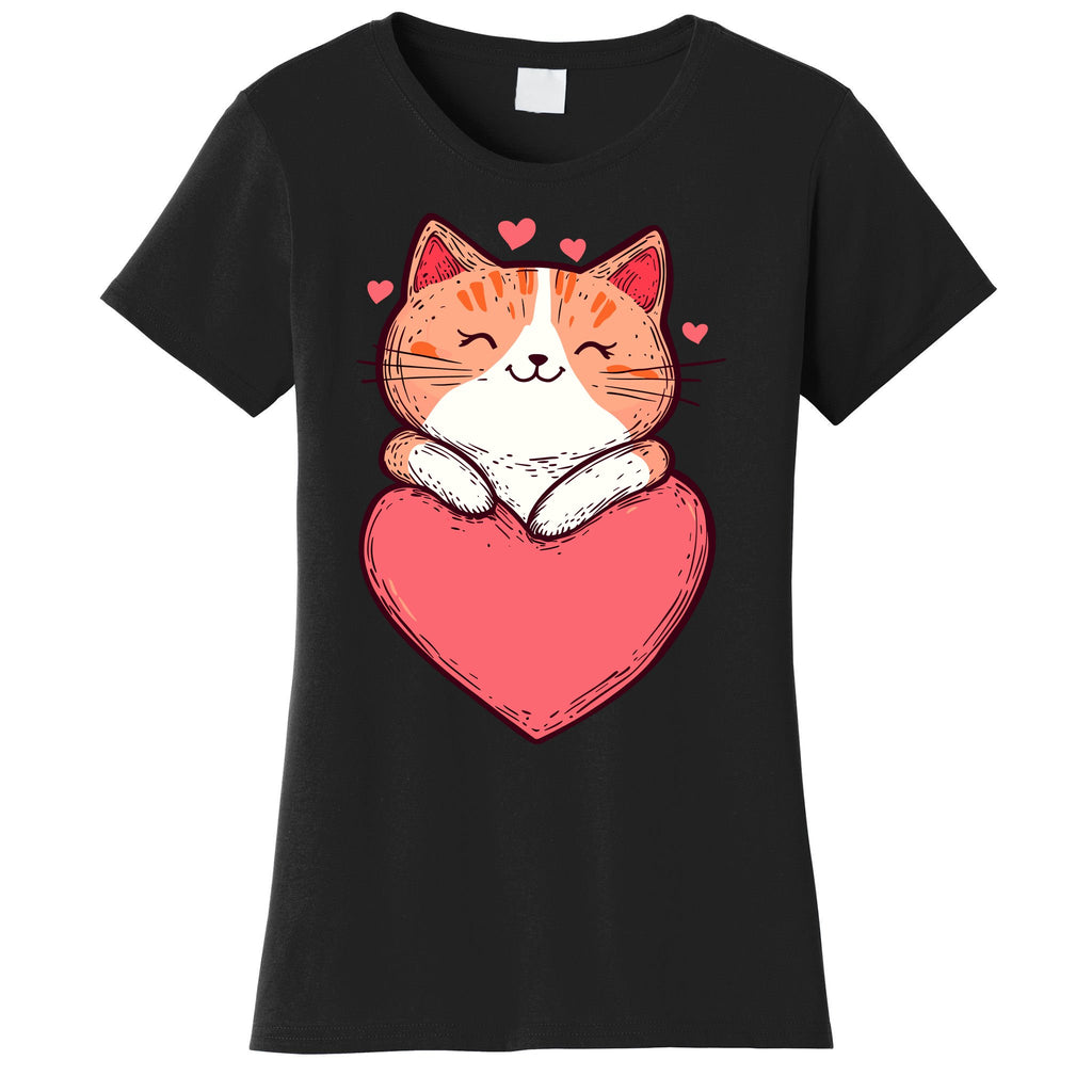 Cute Cat On Heart Kitten Love ValentineS Day Kitty Adorable Women's T-Shirt