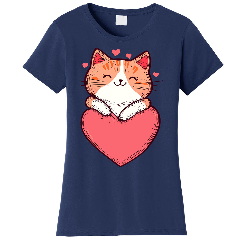 Cute Cat On Heart Kitten Love ValentineS Day Kitty Adorable Women's T-Shirt