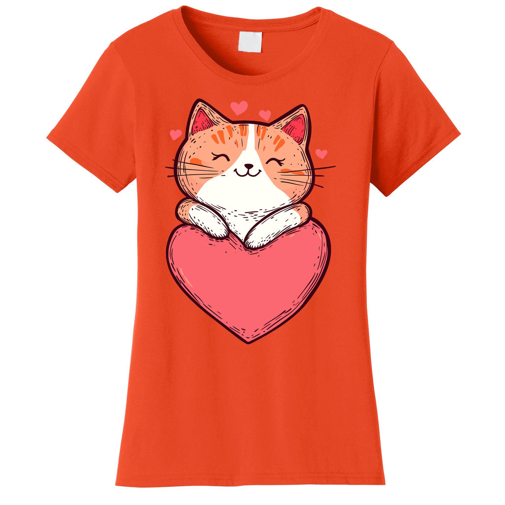Cute Cat On Heart Kitten Love ValentineS Day Kitty Adorable Women's T-Shirt
