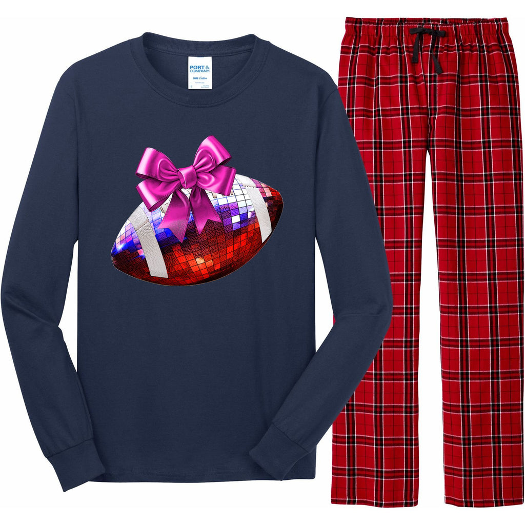 Cute Disco Ball Football Coquette Ribbon Style Long Sleeve Pajama Set
