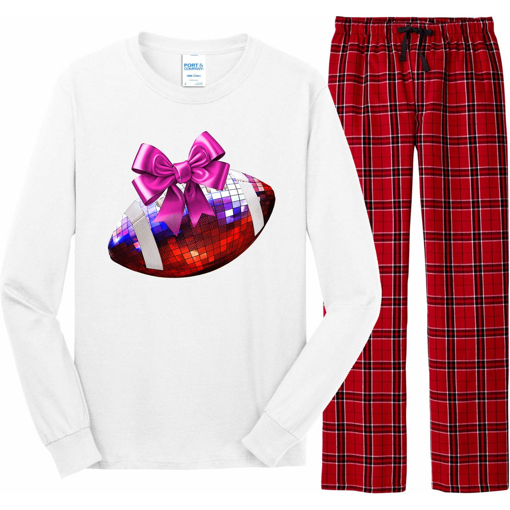 Cute Disco Ball Football Coquette Ribbon Style Long Sleeve Pajama Set