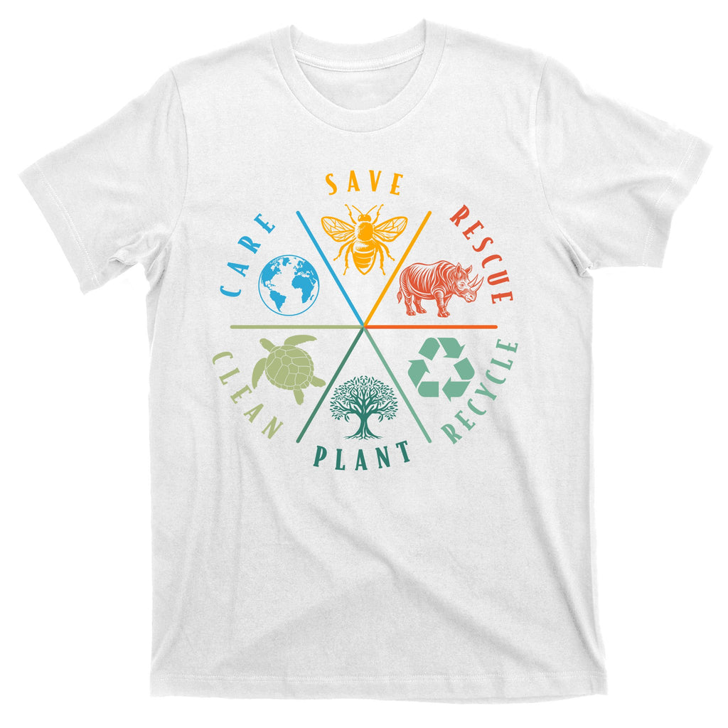 Celebrate Earth Day Save Rescue Recycle Plant Clean Care T-Shirt