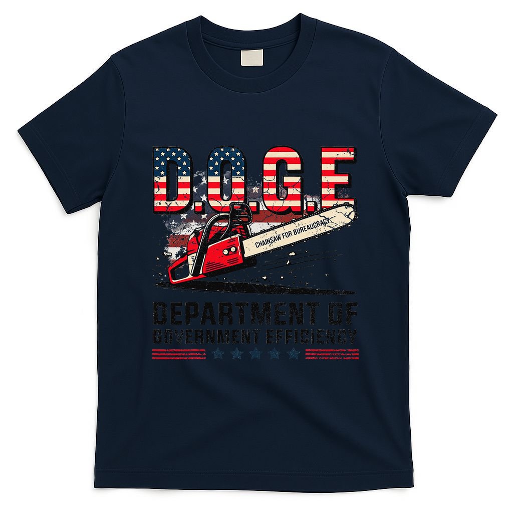 Chainsaw For Bureaucracy Funny D.O.G.E Vintage Usa Flag T-Shirt