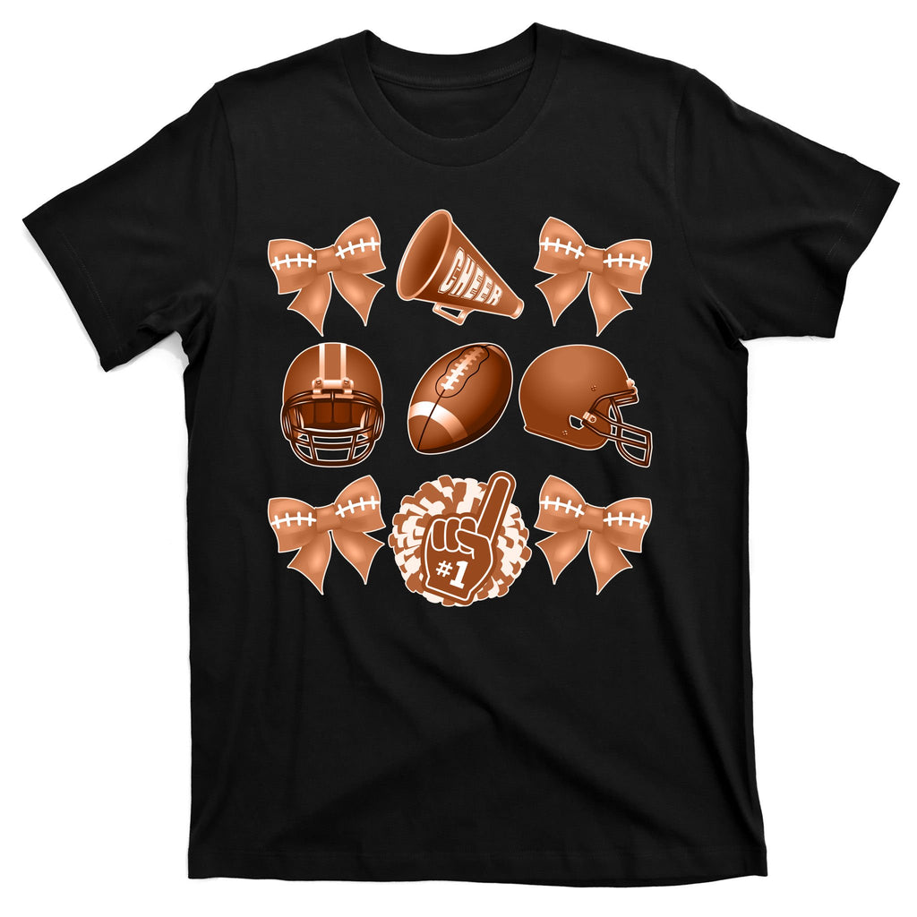 Cute Football Cheer Fan Lover Ribbon Bow Coquette Style T-Shirt