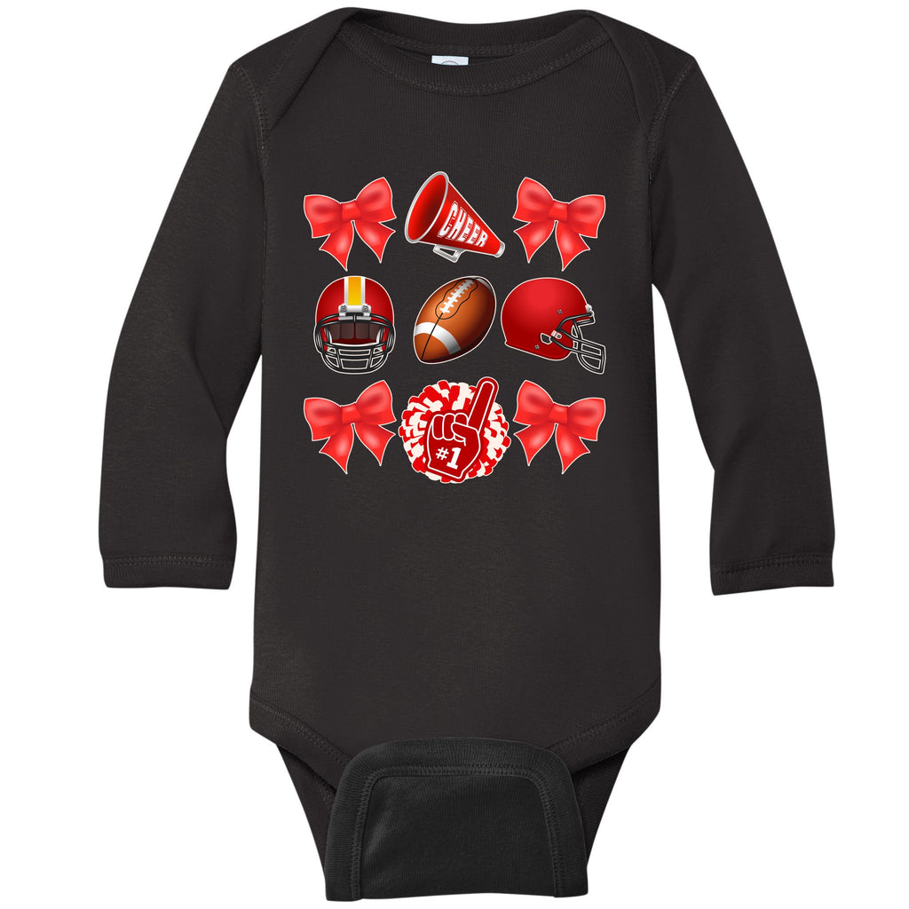Cute Football Cheer Fan Lover Coquette style Baby Long Sleeve Bodysuit