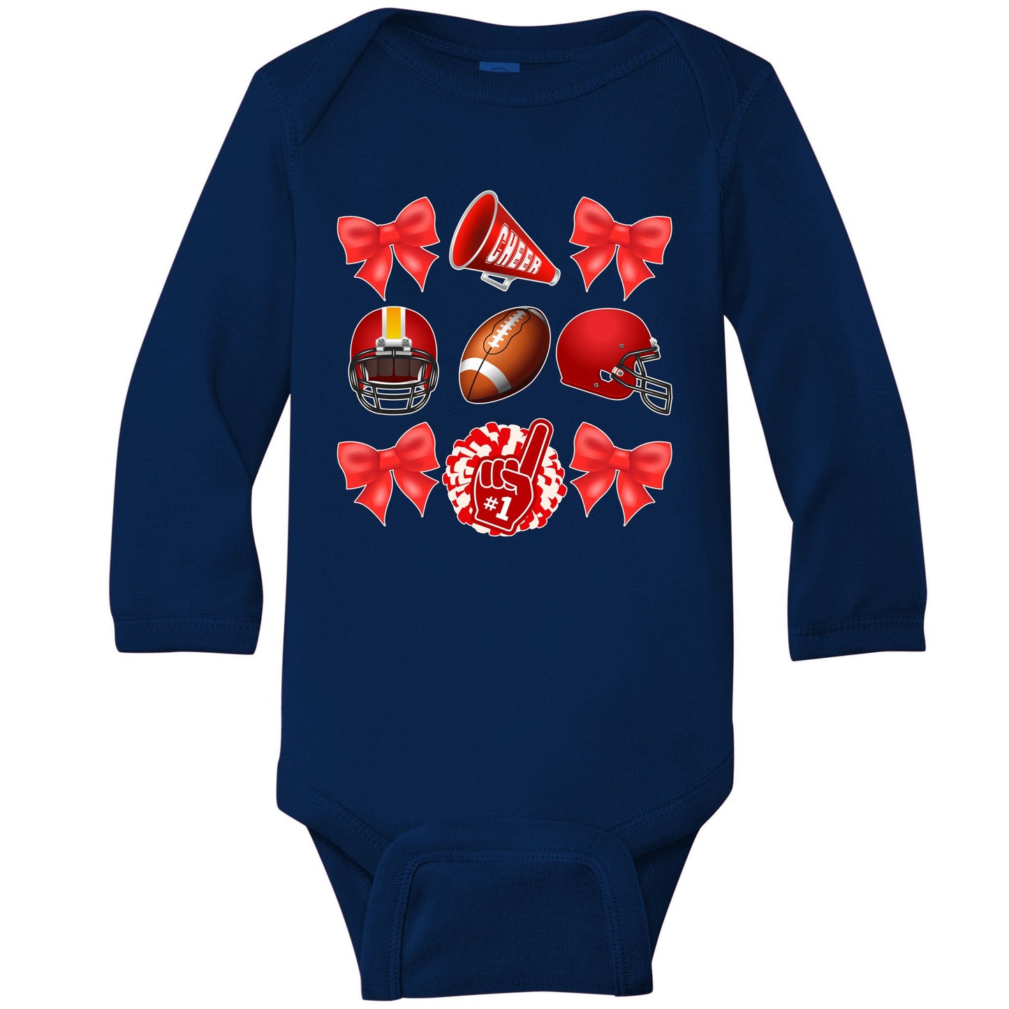 Cute Football Cheer Fan Lover Coquette style Baby Long Sleeve Bodysuit