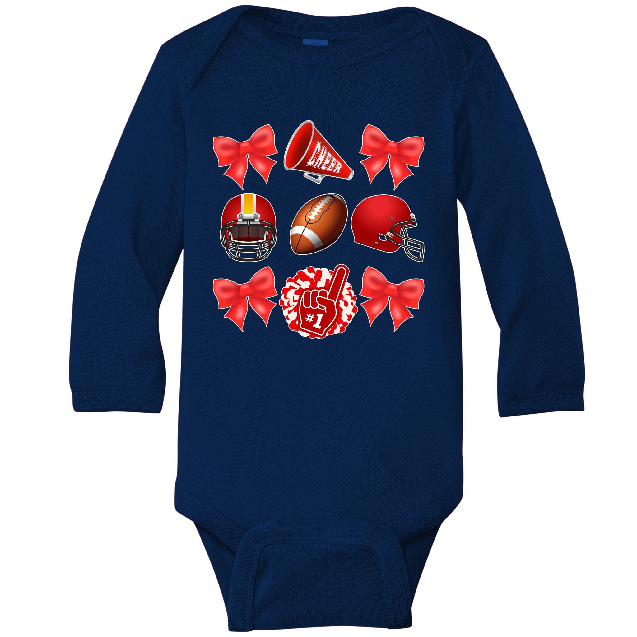 Cute Football Cheer Fan Lover Coquette style Baby Long Sleeve Bodysuit