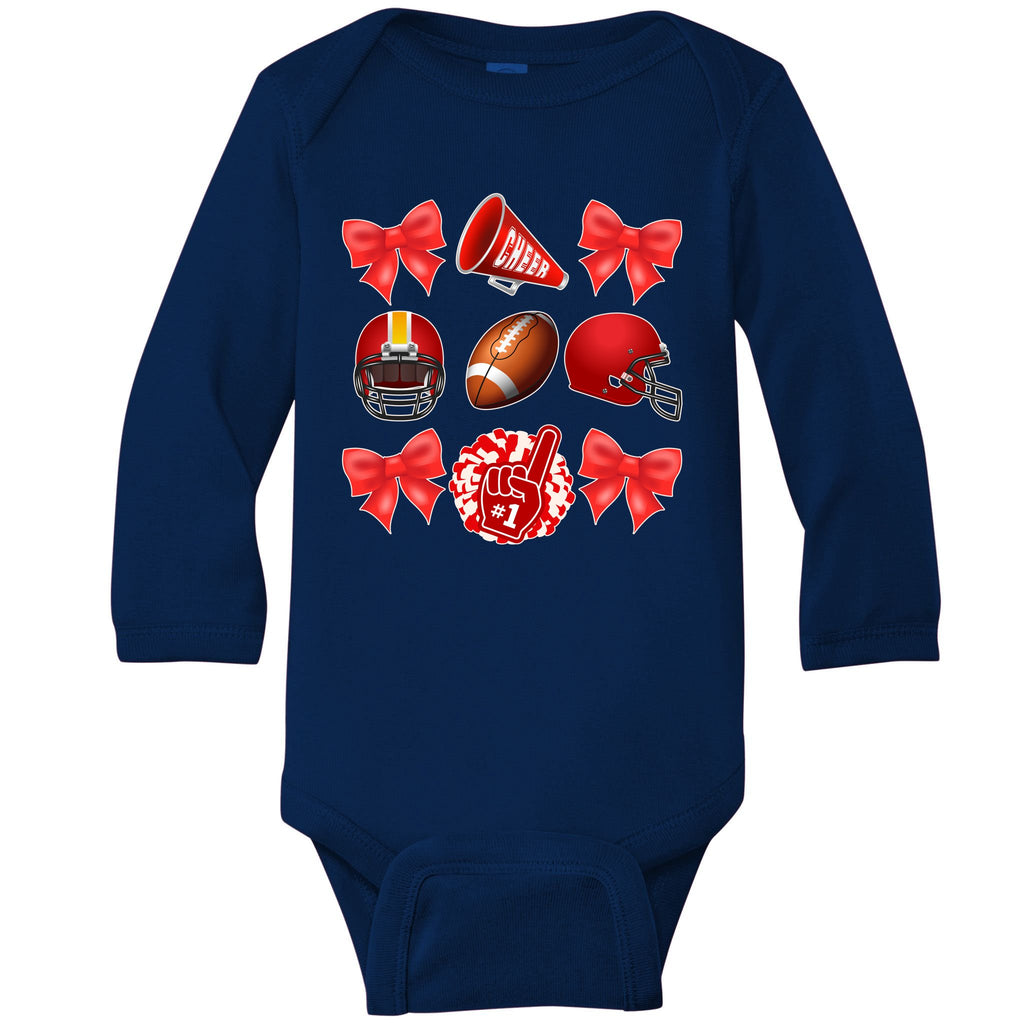 Cute Football Cheer Fan Lover Coquette style Baby Long Sleeve Bodysuit