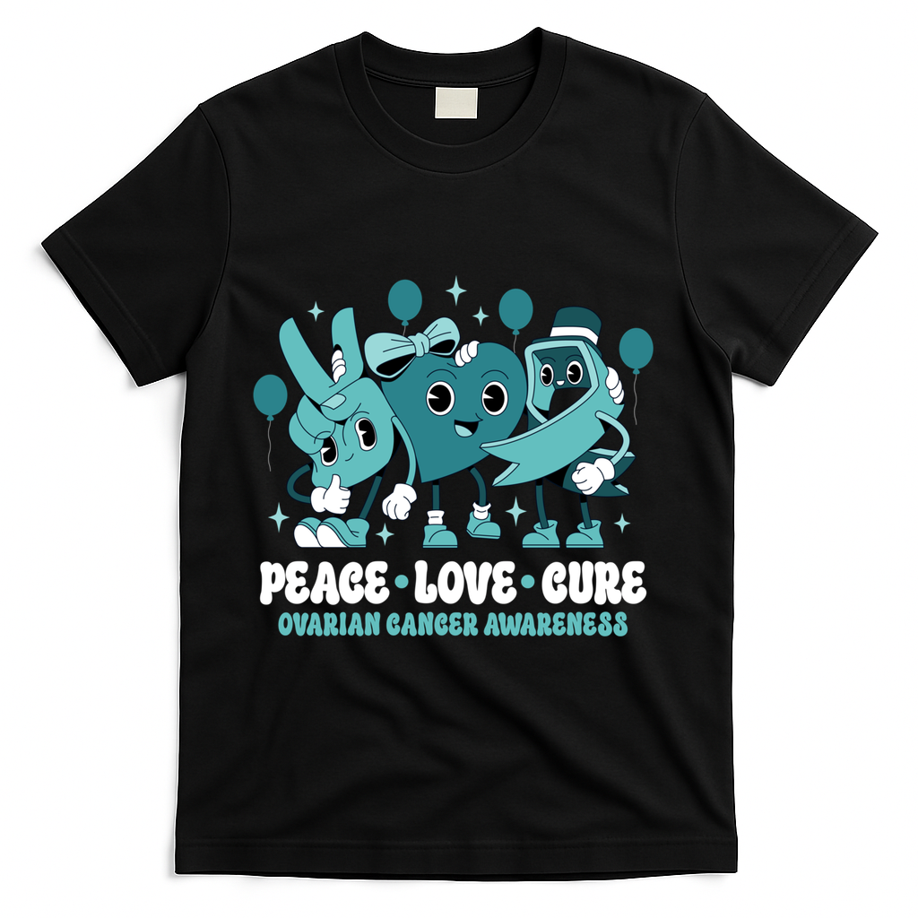 Teal Ribbon Survivor Groovy Ovarian Cancer Awareness Gift T-Shirt