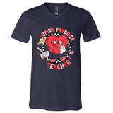 Cupids Favorite Teacher Cute Heart Valentines Day V-Neck T-Shirt