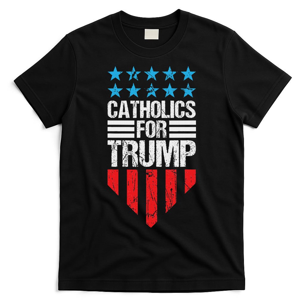 Catholics For Trump 2024: Retro Usa Flag Design T-Shirt
