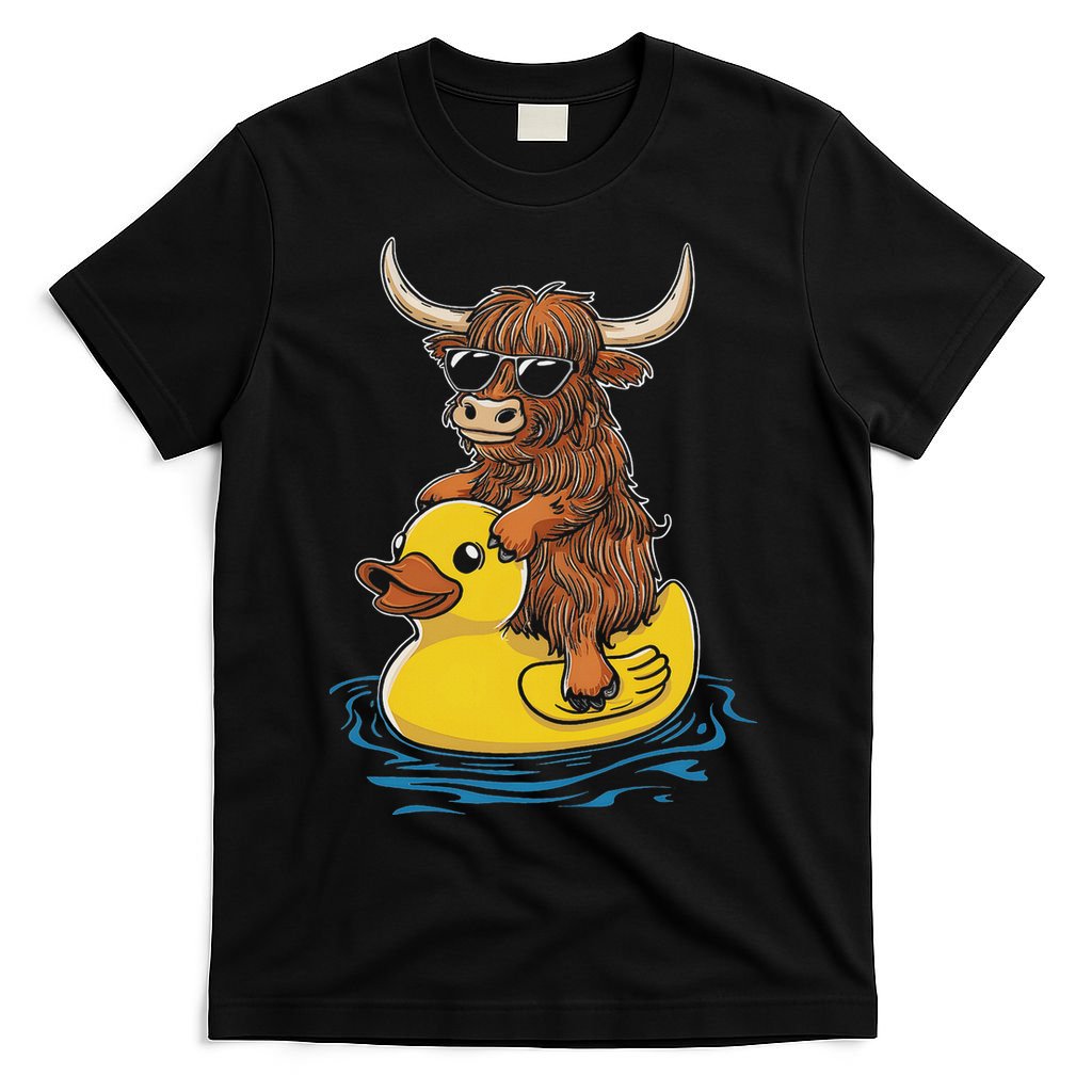 Cute Highland Cow Duck Pool Float Summer Vibes Swimming T-Shirt
