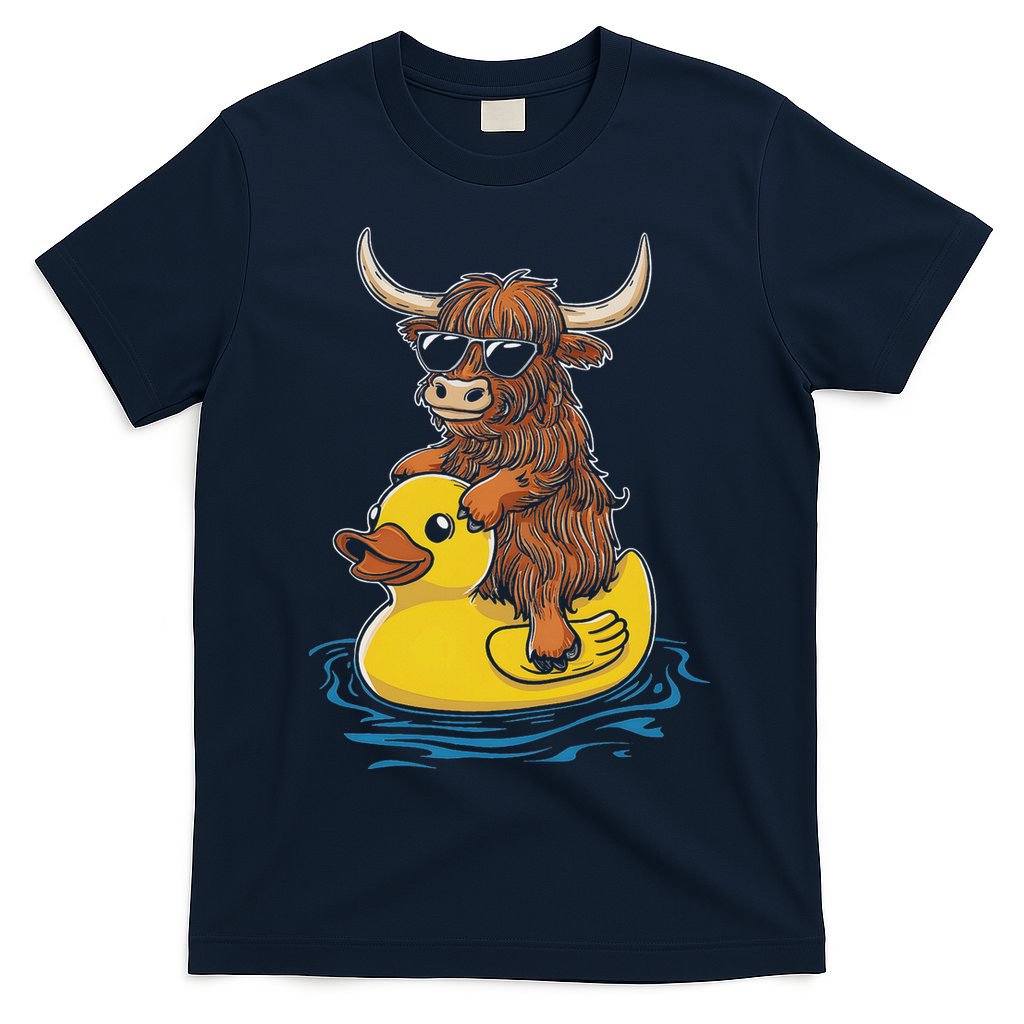 Cute Highland Cow Duck Pool Float Summer Vibes Swimming T-Shirt