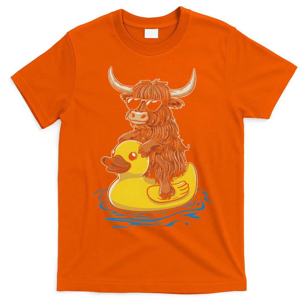 Cute Highland Cow Duck Pool Float Summer Vibes Swimming T-Shirt