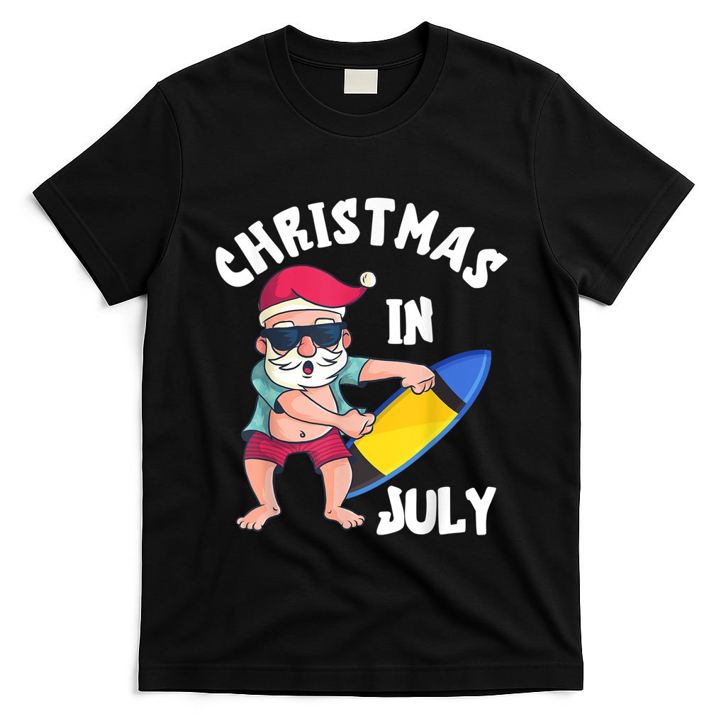 Christmas In July Santa Surfboard Summer Vacation Surfiing T-Shirt