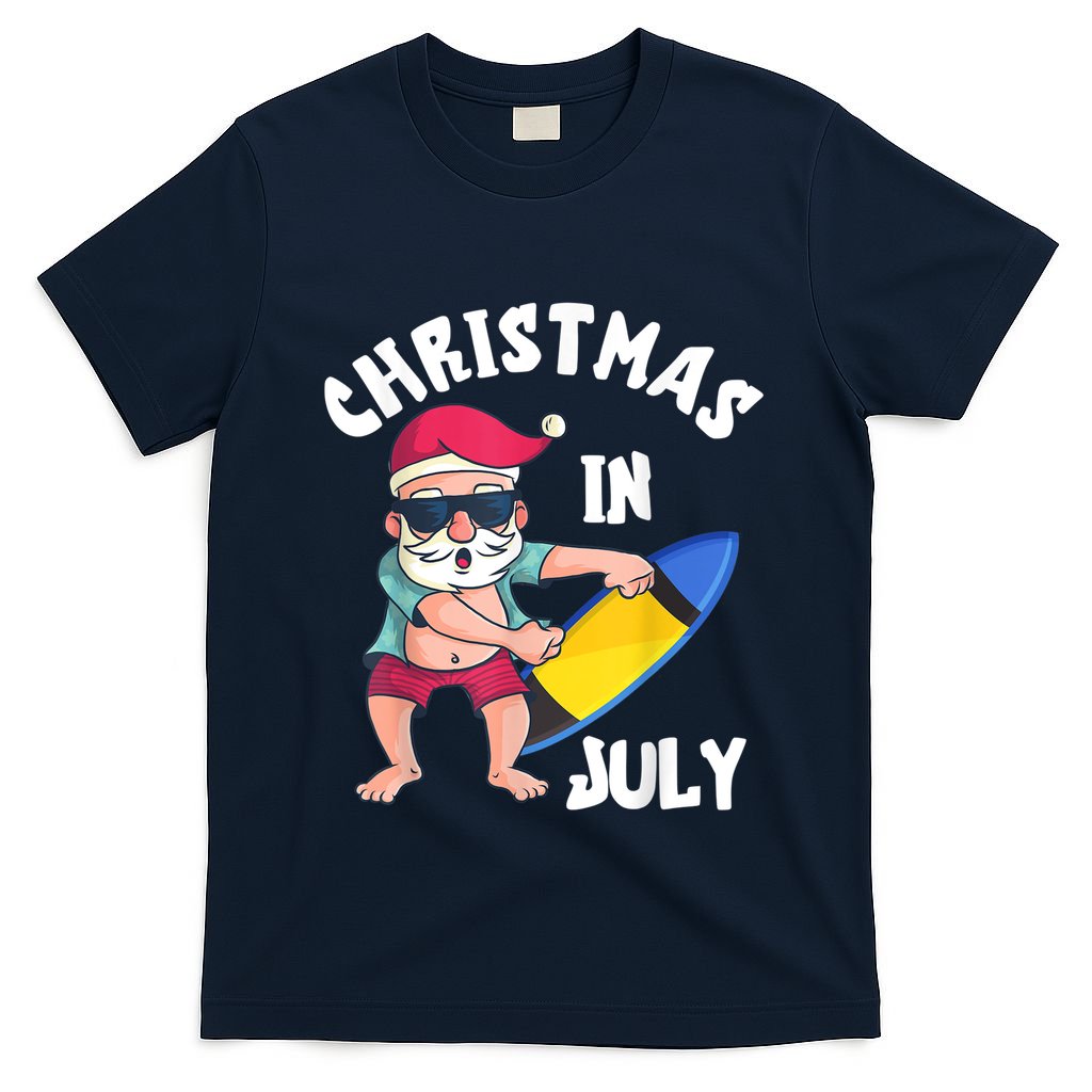 Christmas In July Santa Surfboard Summer Vacation Surfiing T-Shirt