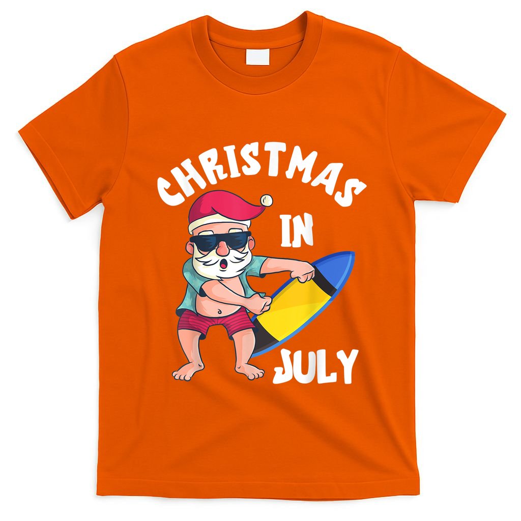 Christmas In July Santa Surfboard Summer Vacation Surfiing T-Shirt